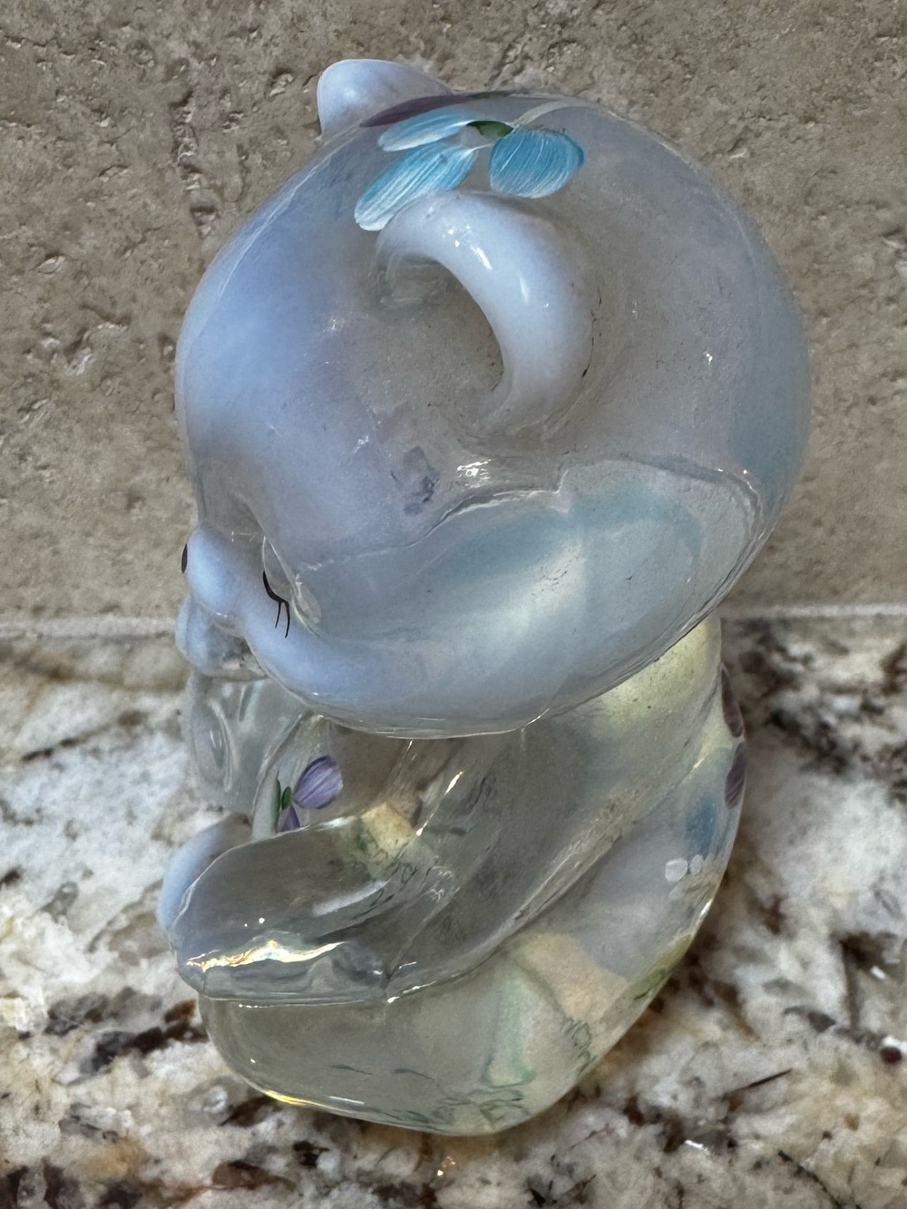 Vintage Fenton Opalescent Glass Teddy Bear Hand-Painted Floral Signed Rare - Picture 2 of 6